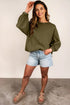 Horizontal Ribbed Exposed Seam Patchwork Sleeve Drop Shoulder Long Sleeve Top